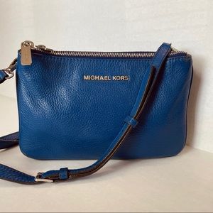 Michael Kors Three Zipper Blue Crossbody Bag